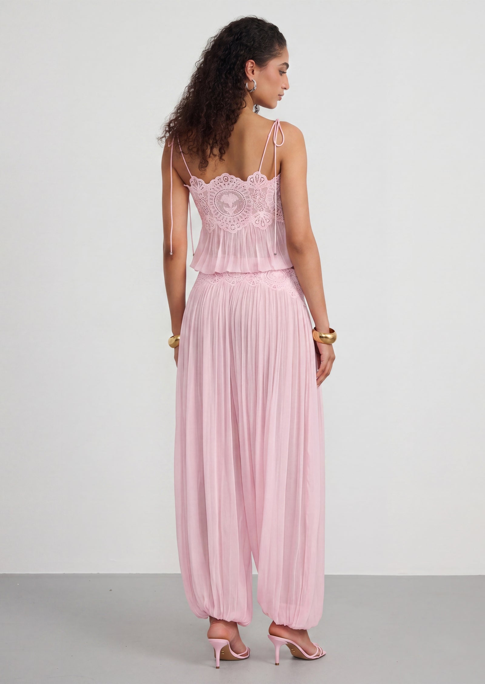 Luenie Chiffon Top & Pant Two Piece Set In Pink Noor Laurent