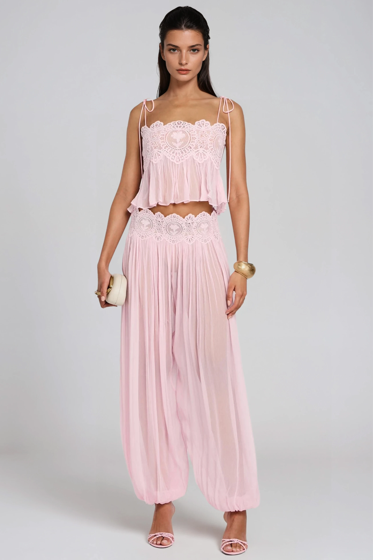 Hanieh Lace Ruch Pants Set Noor Laurent