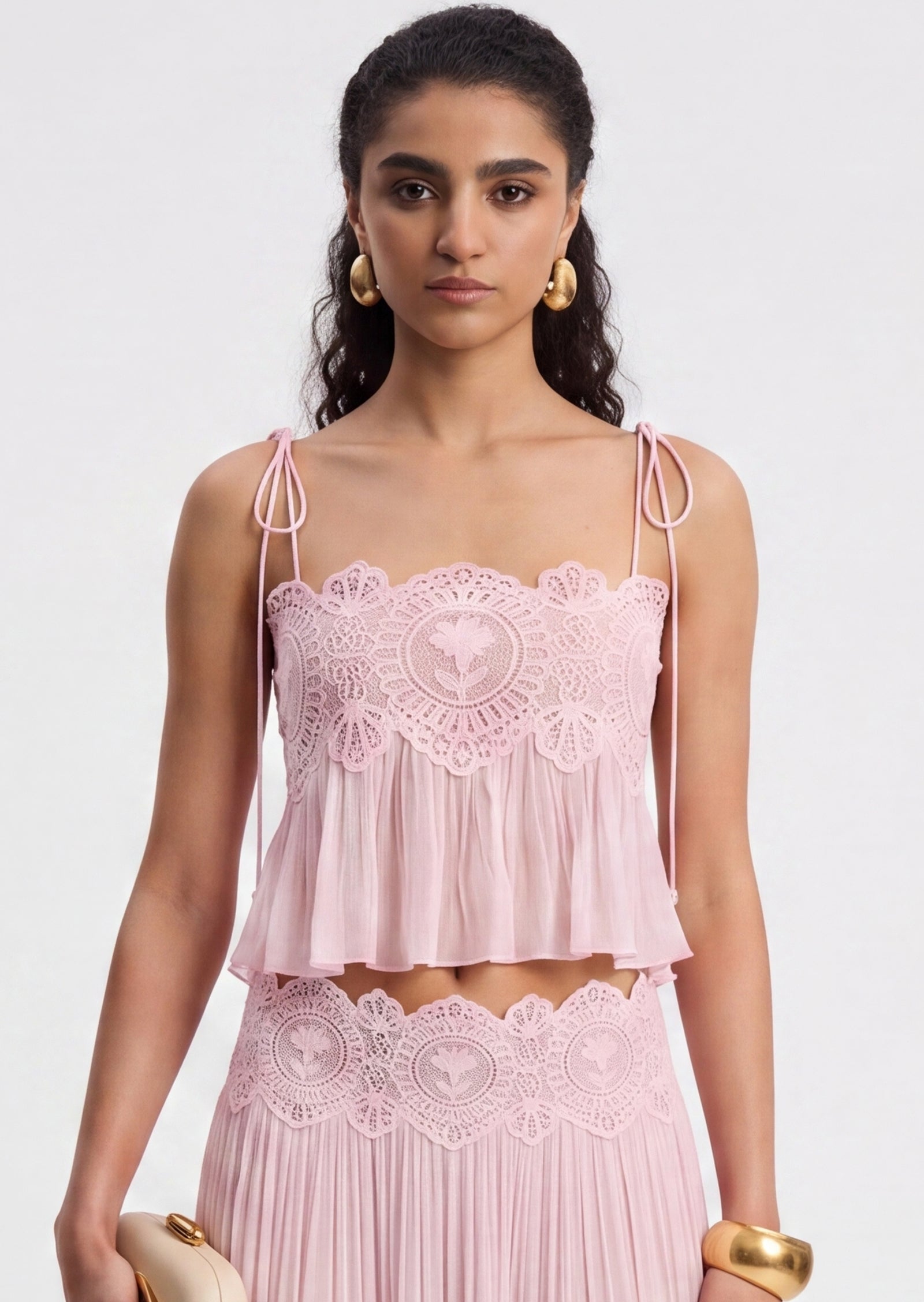 Luenie Chiffon Top & Pant Two Piece Set In Pink Noor Laurent